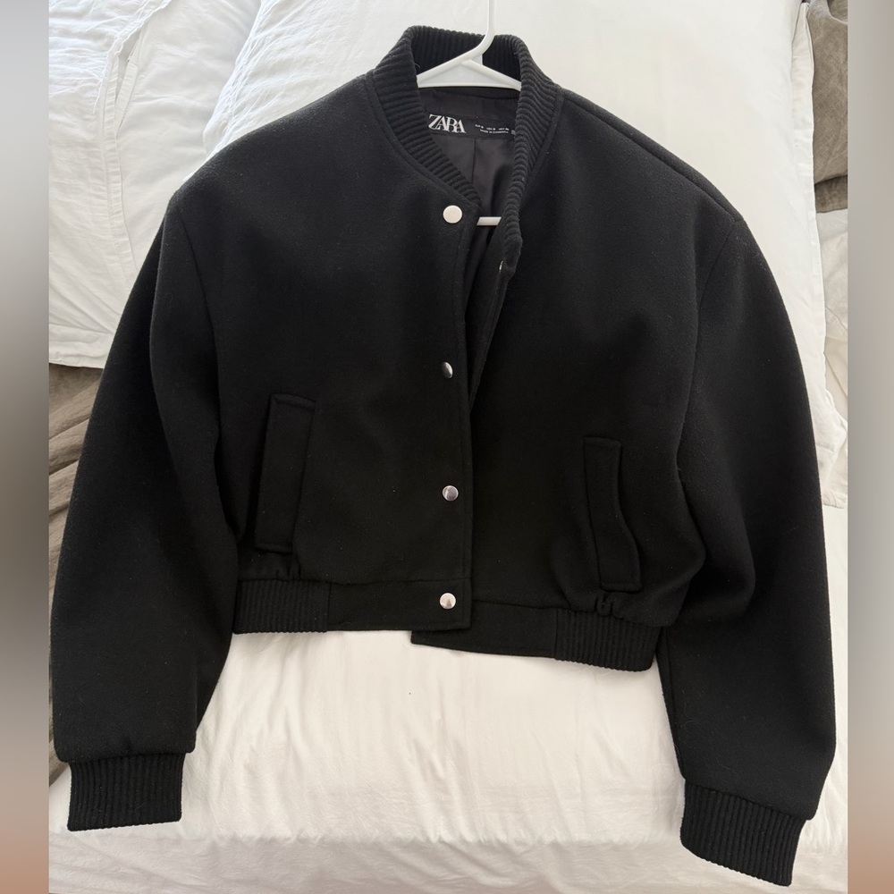 Zara Women's Black Bomber crop jacket SMALL